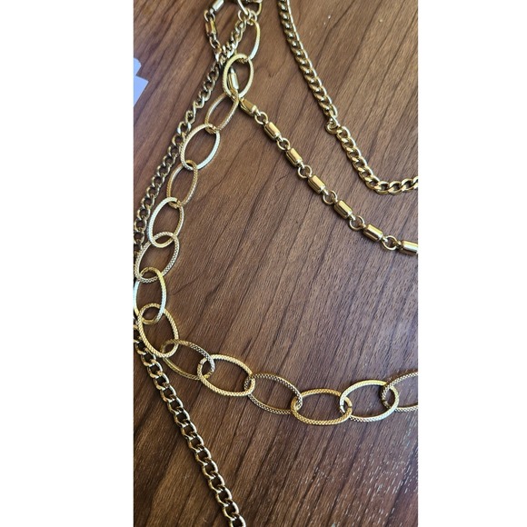 PL‎ Gold Multi Strand Layered Chain Necklace Women's Fashion Jewelry - Picture 3 of 7